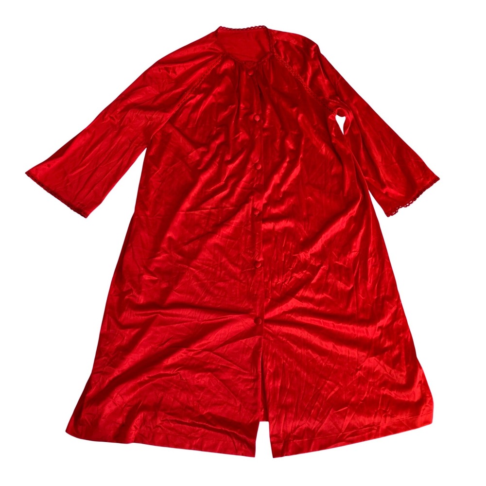 Vintage Vanity Fair Red Nylon Tricot Robe XLG Peignoir Bright Bed jacket light